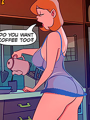 Andy appears in the kitchen and gets horny when he sees Mary dressed in a sweater and with her big ass on exhibition - The Naughty Home - Coffee with sex by welcomix (tufos)