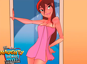 Here comes Anna, appears only in a towel, offering help - The Naughty Home animation - Getting a suntan (Part 02) by welcomix