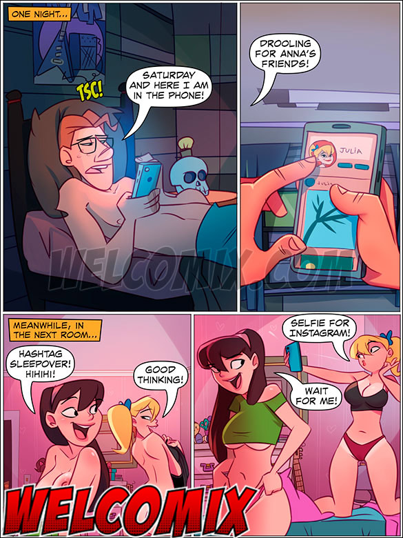 The jerk-off guy wastes no time and goes there to enjoy her in sexy pajamas - The Naughty Home - Sleepover by welcomix