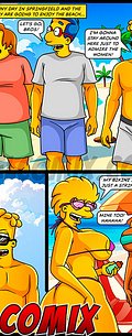 Wearing a swimsuit that covers her entire body, she arrives at the beach with her husband - The Simptoons, Yes, Springfield has a beach by welcomix