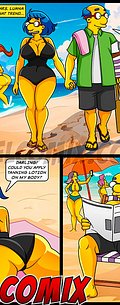 Wearing a swimsuit that covers her entire body, she arrives at the beach with her husband - The Simptoons, Yes, Springfield has a beach by welcomix