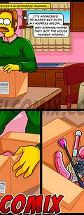 He opens the package and finds various sadomasochistic items - The Simptoons, Sadomasochistic Package by welcomix