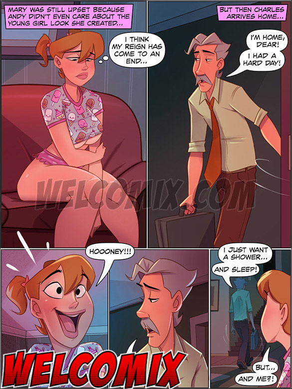 New household nymphet gives her a big kiss, and the two start some lesbian action - The 4 Naughties, Swapping Roles (Part 03) by welcomix