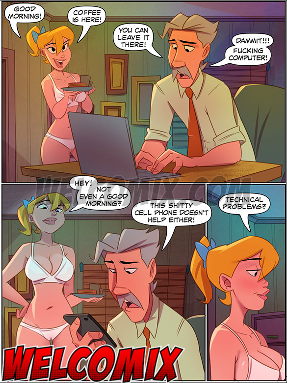 Hot cougar asks the girl to bring a cup of coffee to Mr. Fuker - The 4 Naughties, Temptation at Home (Remake) by welcomix