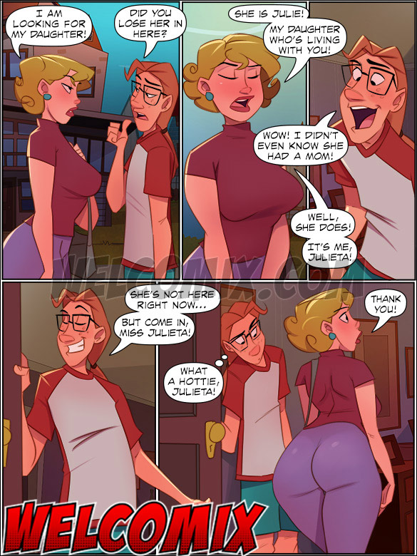 The guy gets excited and invites the MILF over - The 4 Naughties, Meeting Julie's mom by welcomix